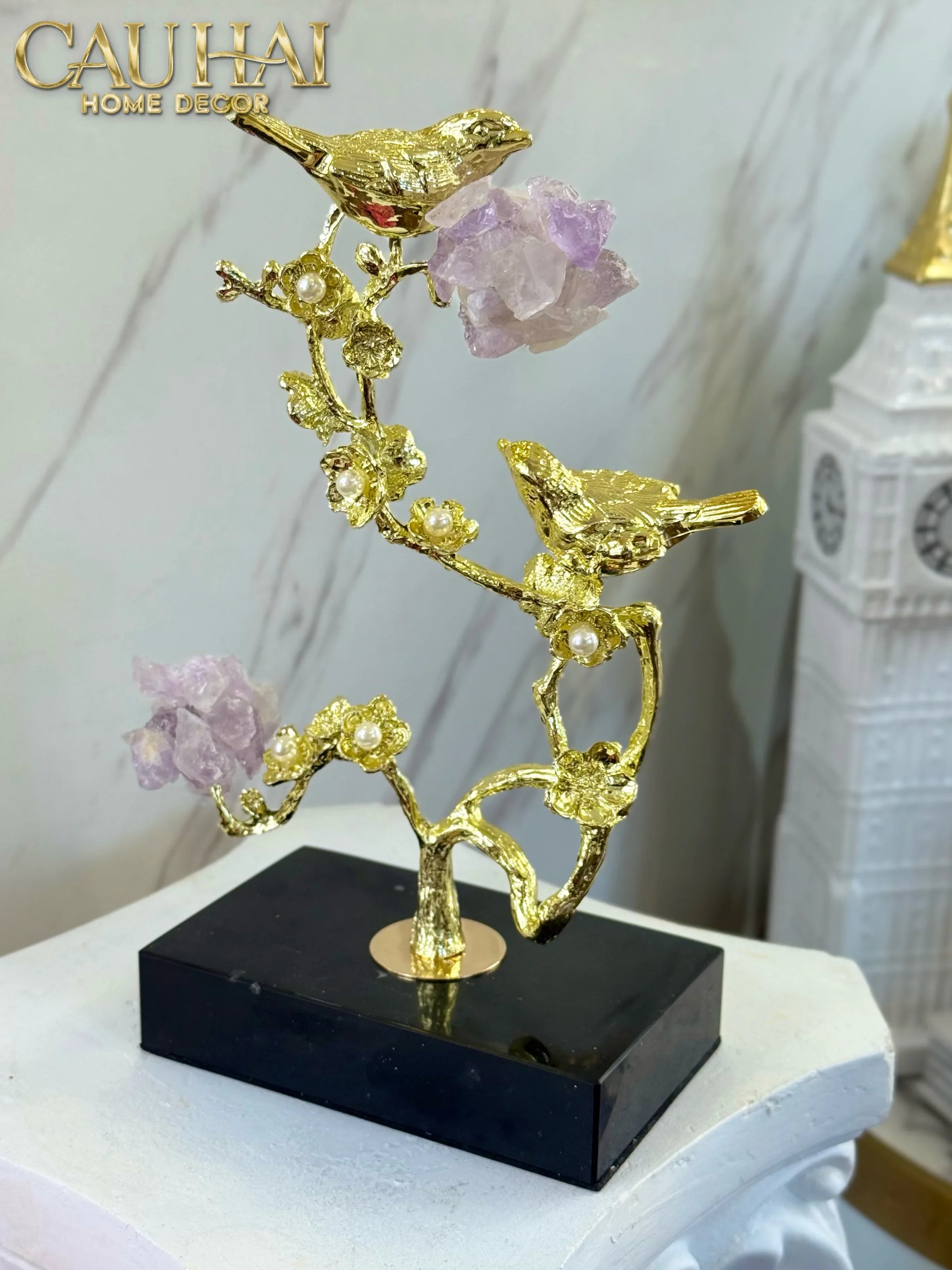 Maison Couture - Tượng Chim Hoàng Yến Golden Canary Améthyste 9x15x28-CẬU HAI HOME DECOR