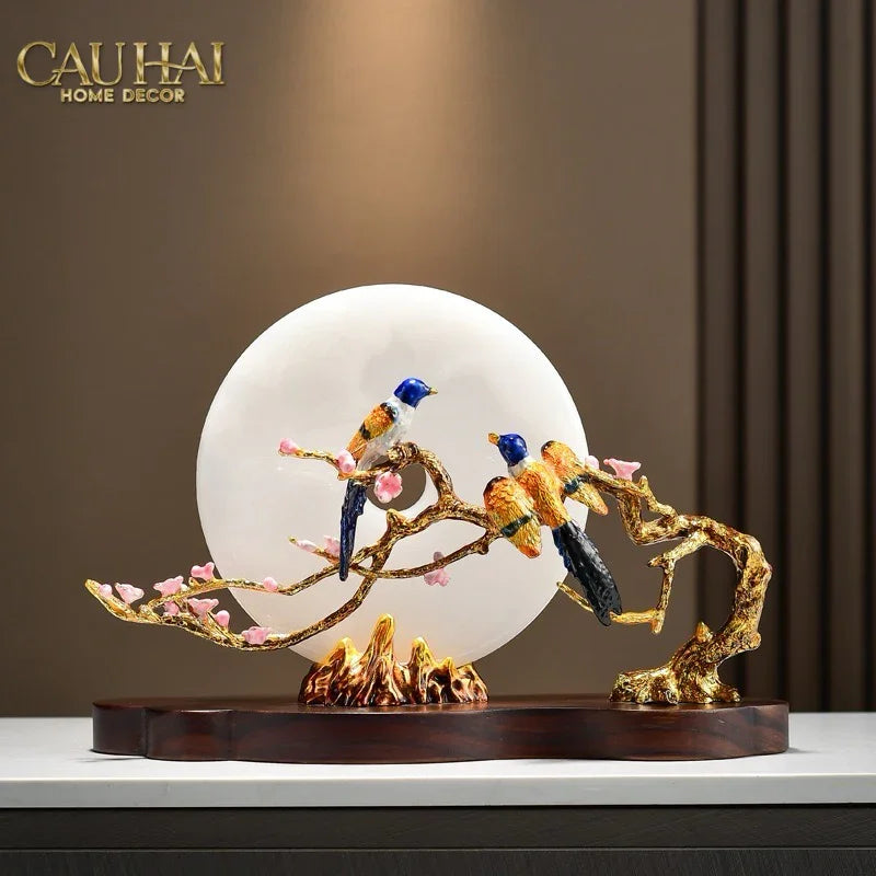 Maison Couture - Tượng Đá Cẩm Thạch Trắng Bạch Ngọc Hoàng Yến - Dynasty White Jade Canary 23x37x14-TƯỢNG TRANG TRÍ-CẬU HAI HOME DECOR