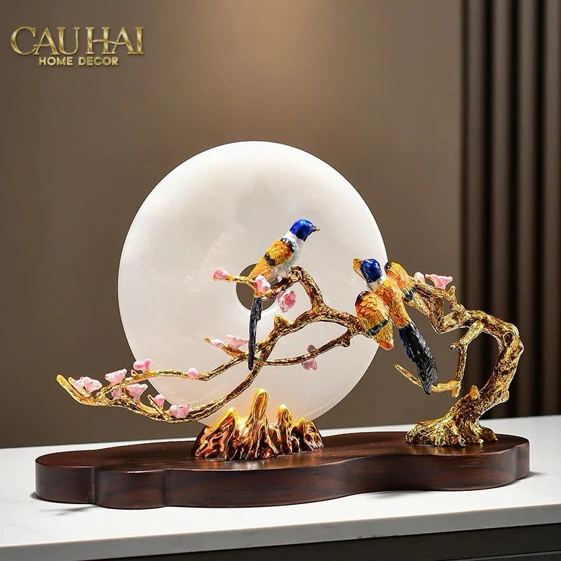 Maison Couture - Tượng Đá Cẩm Thạch Trắng Bạch Ngọc Hoàng Yến - Dynasty White Jade Canary 23x37x14-TƯỢNG TRANG TRÍ-CẬU HAI HOME DECOR