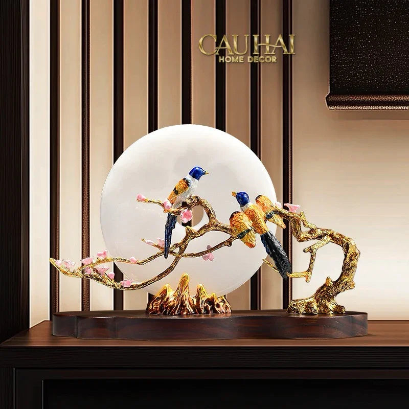 Maison Couture - Tượng Đá Cẩm Thạch Trắng Bạch Ngọc Hoàng Yến - Dynasty White Jade Canary 23x37x14-TƯỢNG TRANG TRÍ-CẬU HAI HOME DECOR