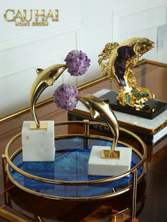 Maison Couture - Tượng Đồng Cá Chép Đá Thạch Anh Tím Royale Amethyst Dragon Ascend H22x29-CẬU HAI HOME DECOR