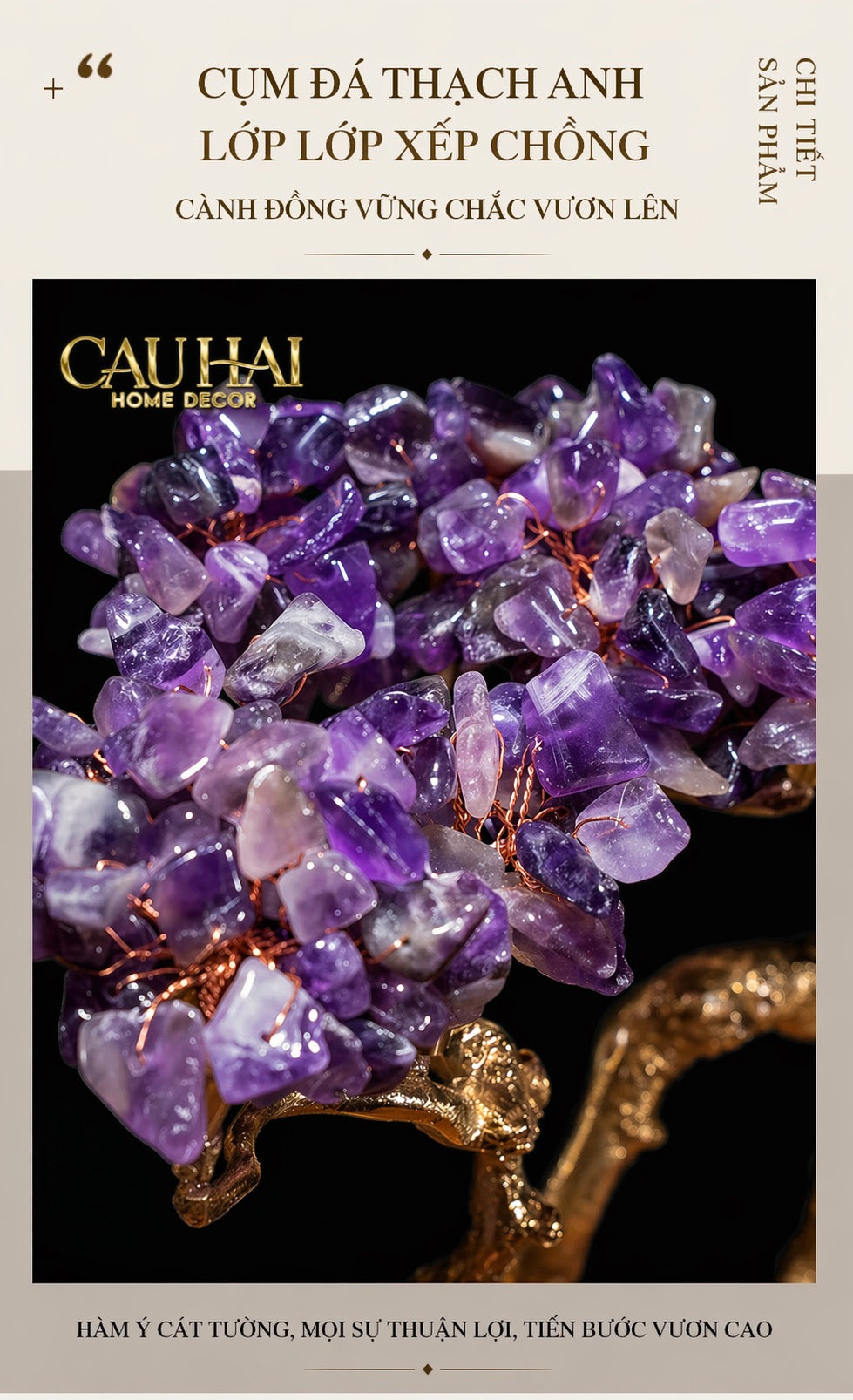 Maison Couture - Tượng Đồng Cây Trí Tuệ Đá Thạch Anh Tím Tree Of Wisdom Amethyst H55-CẬU HAI HOME DECOR