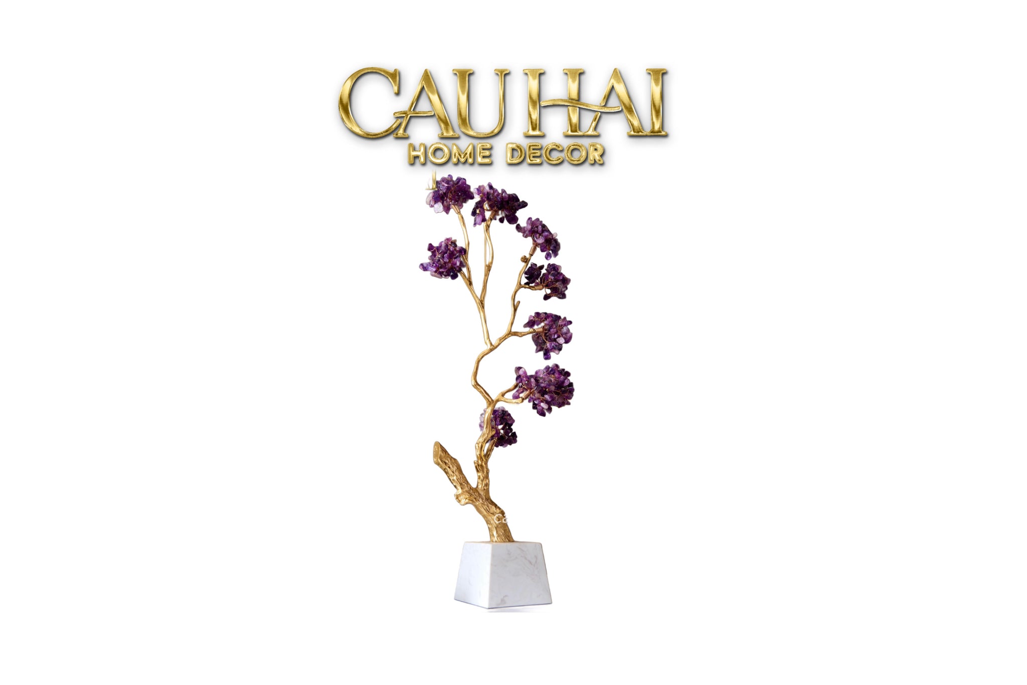 Maison Couture - Tượng Đồng Cây Trí Tuệ Đá Thạch Anh Tím Tree Of Wisdom Amethyst H55-CẬU HAI HOME DECOR