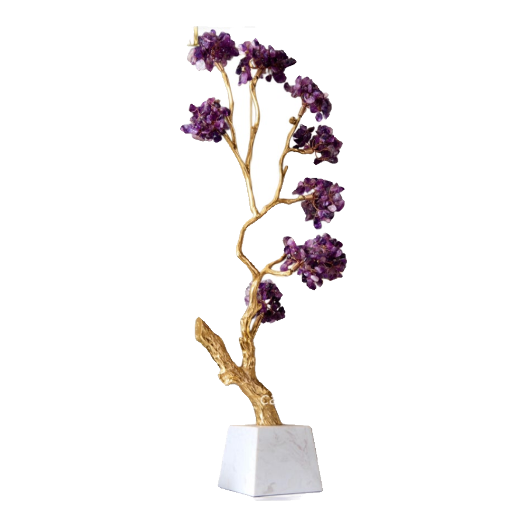 Maison Couture - Tượng Đồng Cây Trí Tuệ Đá Thạch Anh Tím Tree Of Wisdom Amethyst H55