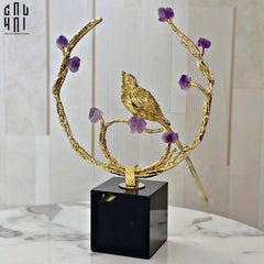 Maison Couture - Tượng Đồng Đá Thạch Anh Tím - Amethyst Branch Golden Bird Harmony 27x18.5-CẬU HAI HOME DECOR