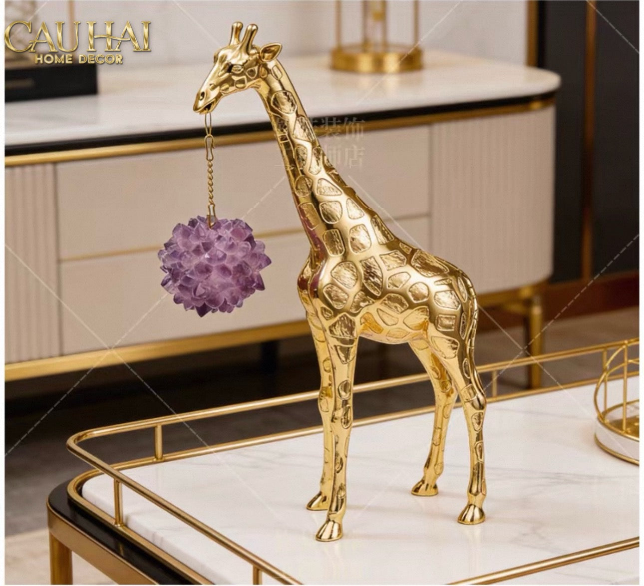 Maison Couture - Tượng Đồng Hươu Cao Cổ Brasson Giraffe Amethyst Orb Carrier 20x8x38-CẬU HAI HOME DECOR