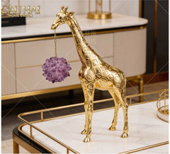 Maison Couture - Tượng Đồng Hươu Cao Cổ Brasson Giraffe Amethyst Orb Carrier 20x8x38-CẬU HAI HOME DECOR