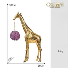 Maison Couture - Tượng Đồng Hươu Cao Cổ Brasson Giraffe Amethyst Orb Carrier 20x8x38-CẬU HAI HOME DECOR