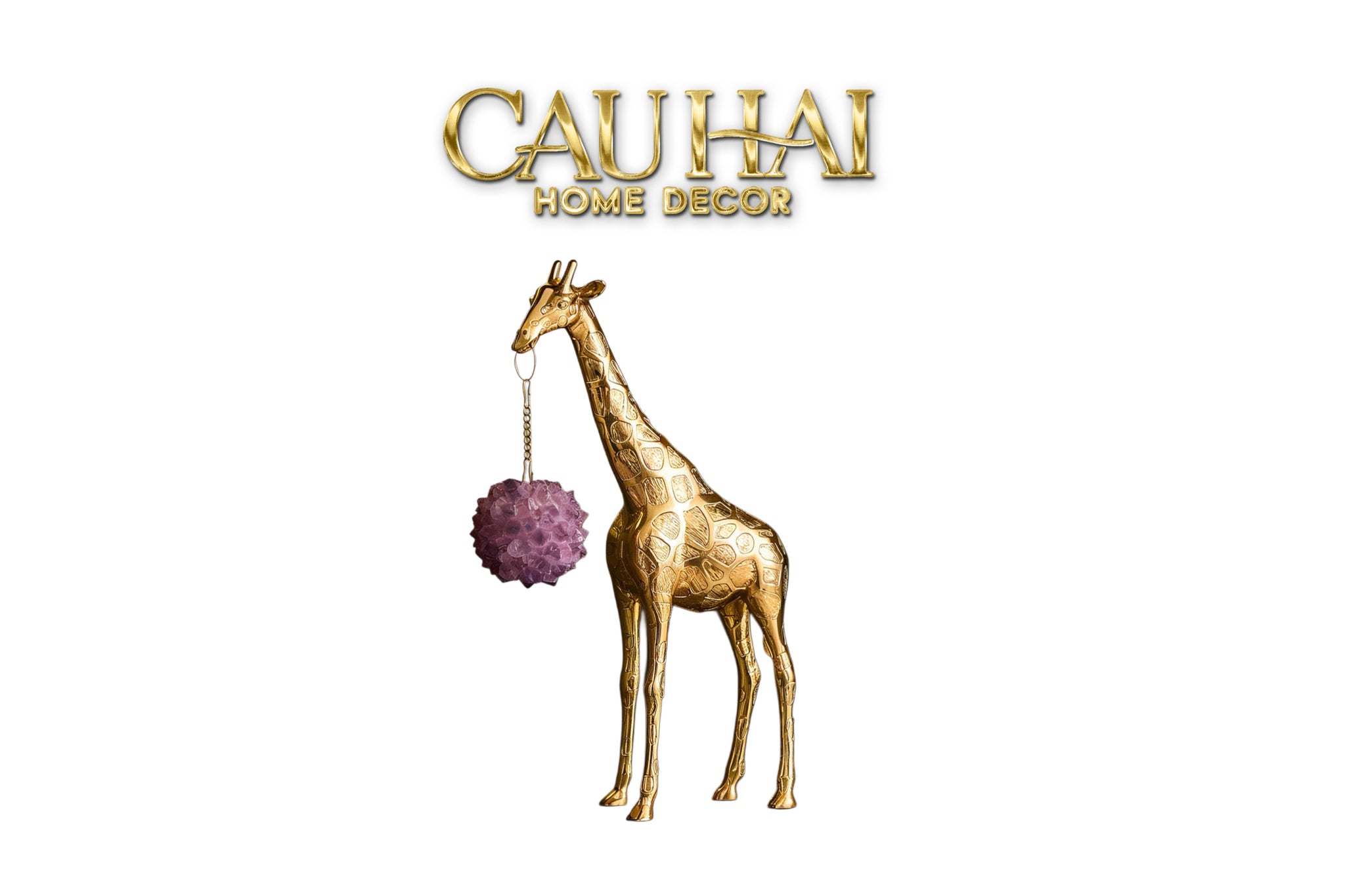 Maison Couture - Tượng Đồng Hươu Cao Cổ Brasson Giraffe Amethyst Orb Carrier 20x8x38-CẬU HAI HOME DECOR