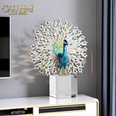 Maison Couture - Tượng Đồng Khổng Tước Đá Sapphire - Le Paon Impérial Bleu Saphir Cristalleries-CẬU HAI HOME DECOR