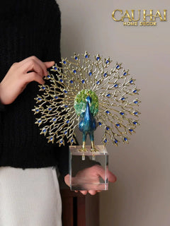 Maison Couture - Tượng Đồng Khổng Tước Đá Sapphire - Le Paon Impérial Bleu Saphir Cristalleries-CẬU HAI HOME DECOR