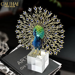 Maison Couture - Tượng Đồng Khổng Tước Đá Sapphire - Le Paon Impérial Bleu Saphir Cristalleries-CẬU HAI HOME DECOR