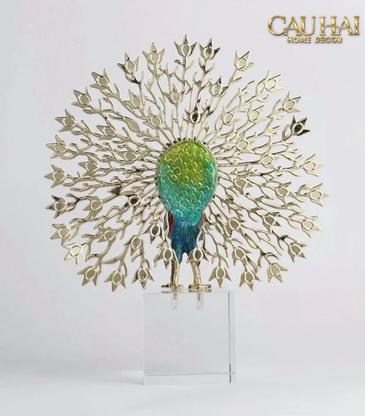 Maison Couture - Tượng Đồng Khổng Tước Đá Sapphire - Le Paon Impérial Bleu Saphir Cristalleries-CẬU HAI HOME DECOR