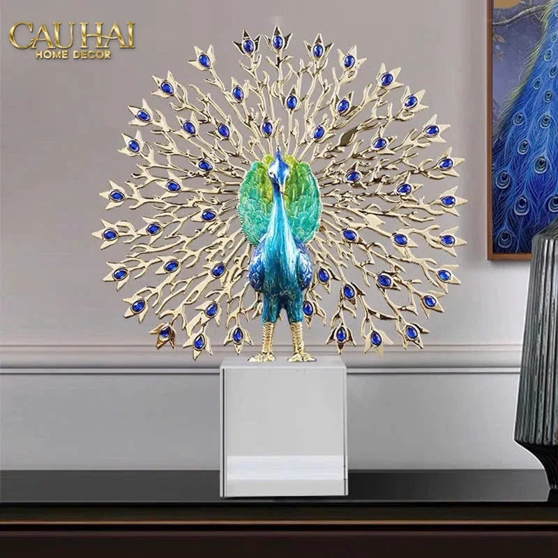Maison Couture - Tượng Đồng Khổng Tước Đá Sapphire - Le Paon Impérial Bleu Saphir Cristalleries-CẬU HAI HOME DECOR
