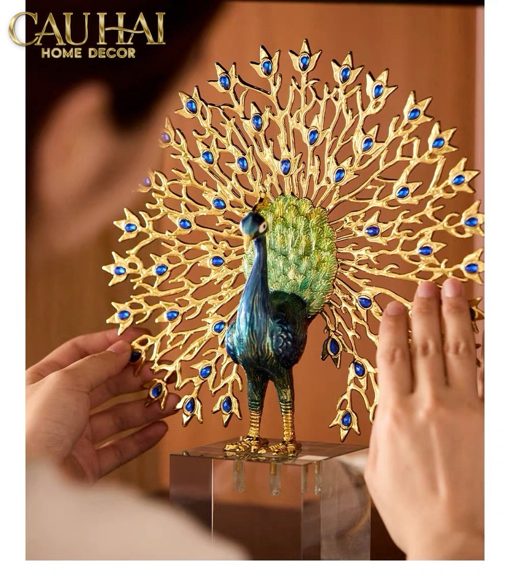 Maison Couture - Tượng Đồng Khổng Tước Đá Sapphire - Le Paon Impérial Bleu Saphir Cristalleries-TƯỢNG TRANG TRÍ-Đối tác tại Trung Quốc theo từng đơn đặt hàng-CẬU HAI HOME DECOR
