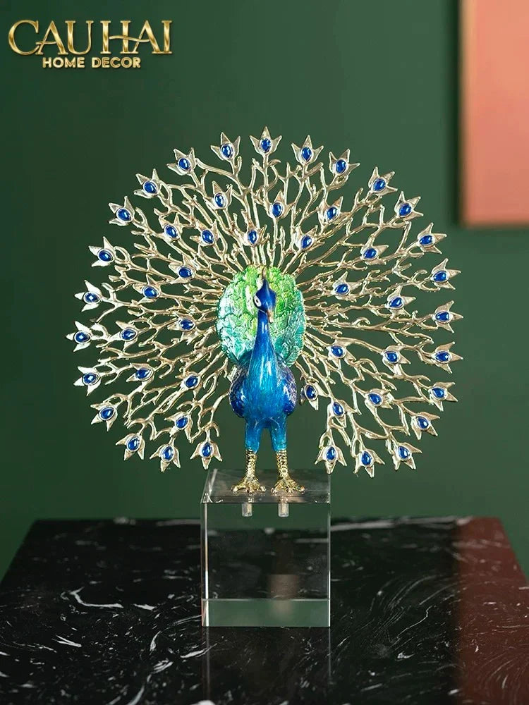 Maison Couture - Tượng Đồng Khổng Tước Đá Sapphire - Le Paon Impérial Bleu Saphir Cristalleries-CẬU HAI HOME DECOR