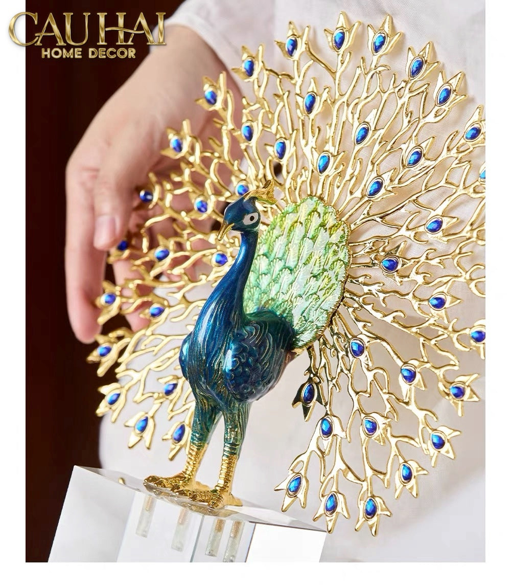 Maison Couture - Tượng Đồng Khổng Tước Đá Sapphire - Le Paon Impérial Bleu Saphir Cristalleries-TƯỢNG TRANG TRÍ-Đối tác tại Trung Quốc theo từng đơn đặt hàng-CẬU HAI HOME DECOR