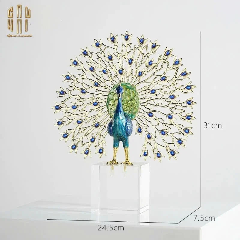 Maison Couture - Tượng Đồng Khổng Tước Đá Sapphire - Le Paon Impérial Bleu Saphir Cristalleries-CẬU HAI HOME DECOR