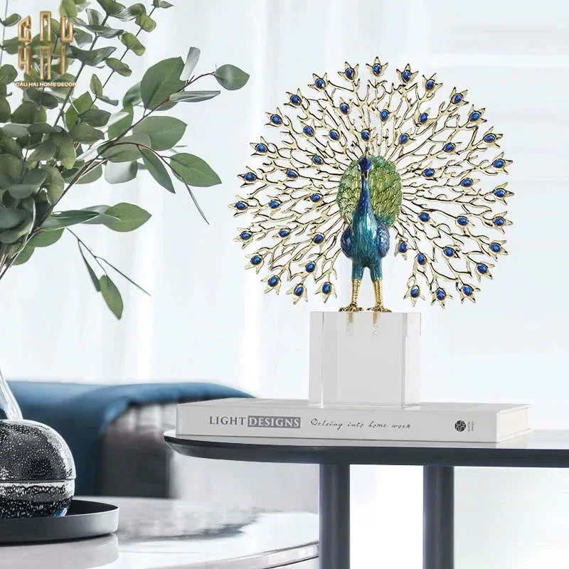 Maison Couture - Tượng Đồng Khổng Tước Đá Sapphire - Le Paon Impérial Bleu Saphir Cristalleries-CẬU HAI HOME DECOR