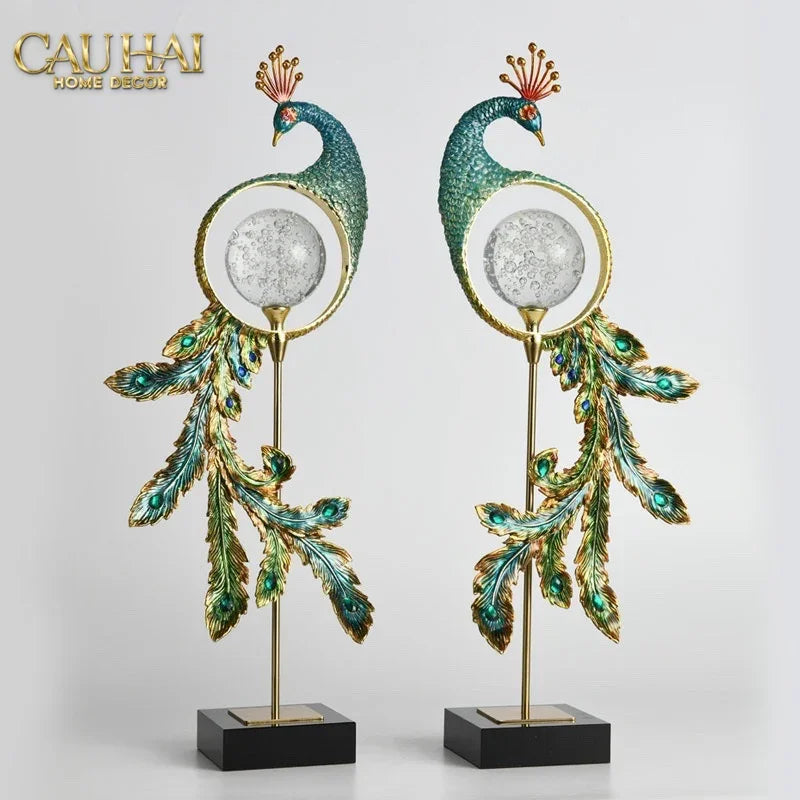 Maison Couture - Tượng Đồng Khổng Tước Hoàng Gia Majestic Aurelia Paon – Brass & Cristalleries Sculpture 20x10x54-CẬU HAI HOME DECOR