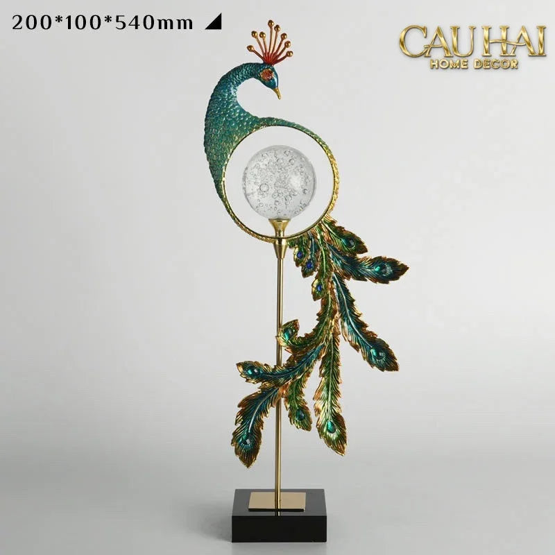 Maison Couture - Tượng Đồng Khổng Tước Hoàng Gia Majestic Aurelia Paon – Brass & Cristalleries Sculpture 20x10x54-CẬU HAI HOME DECOR