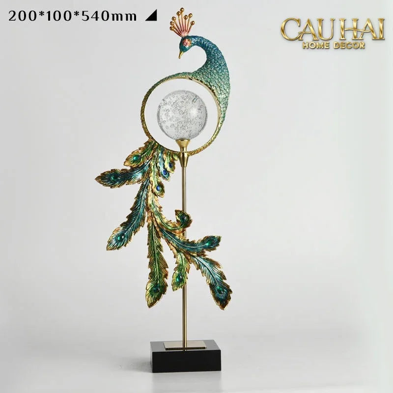 Maison Couture - Tượng Đồng Khổng Tước Hoàng Gia Majestic Aurelia Paon – Brass & Cristalleries Sculpture 20x10x54-CẬU HAI HOME DECOR