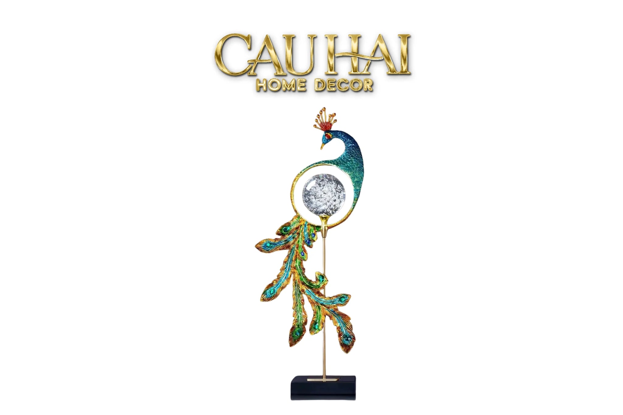 Maison Couture - Tượng Đồng Khổng Tước Hoàng Gia Majestic Aurelia Paon – Brass & Cristalleries Sculpture 20x10x54-CẬU HAI HOME DECOR
