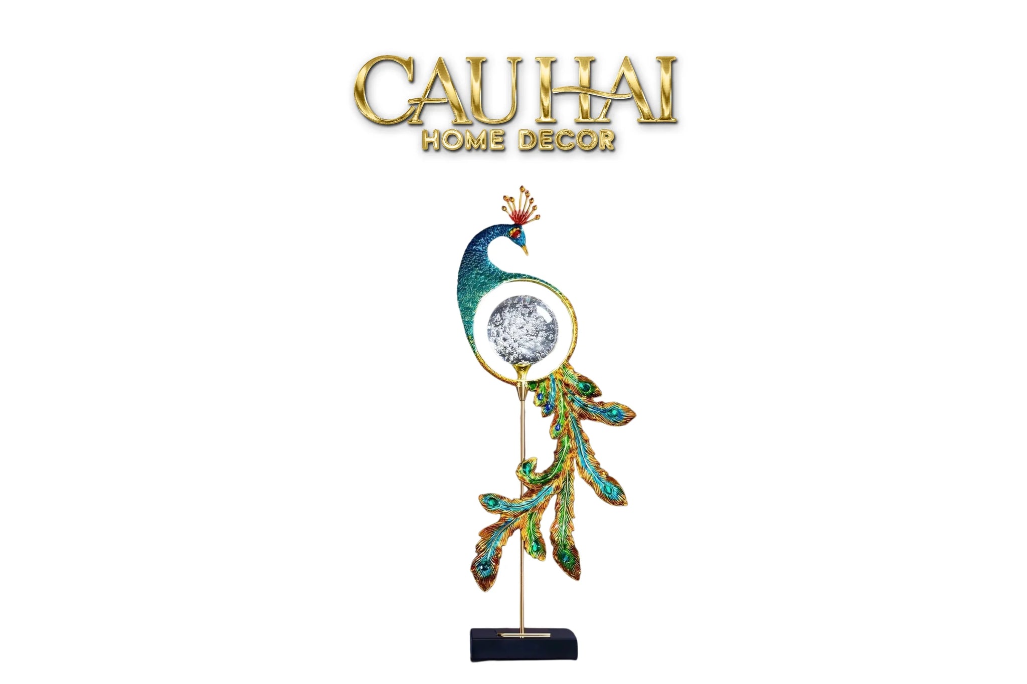 Maison Couture - Tượng Đồng Khổng Tước Hoàng Gia Majestic Aurelia Paon – Brass & Cristalleries Sculpture 20x10x54-CẬU HAI HOME DECOR
