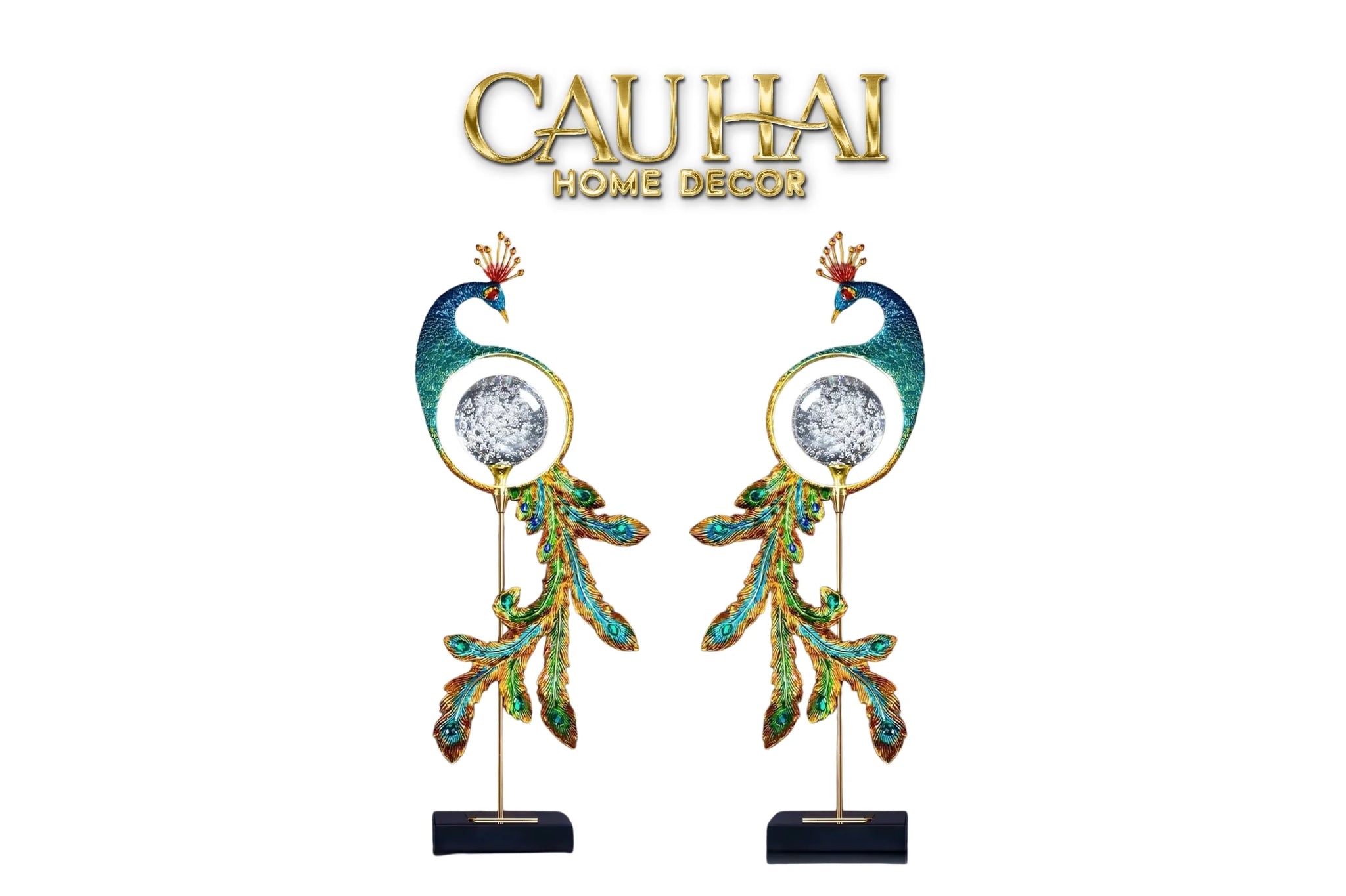 Maison Couture - Tượng Đồng Khổng Tước Hoàng Gia Majestic Aurelia Paon – Brass & Cristalleries Sculpture 20x10x54-CẬU HAI HOME DECOR