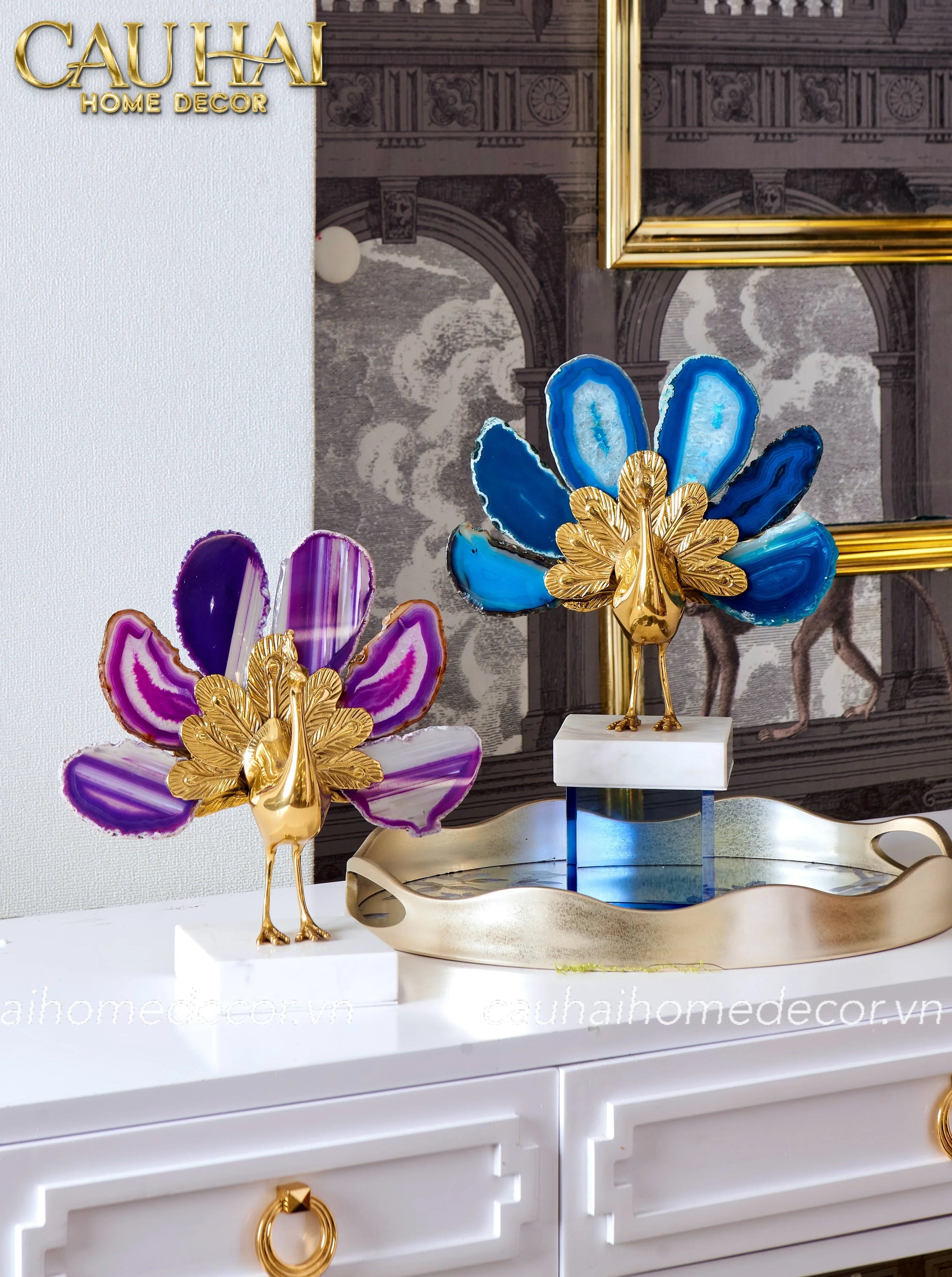 Maison Couture - Tượng Đồng Mã Não Khổng Tước Brasson Onyx Paon The Vanity Of Hera-CẬU HAI HOME DECOR