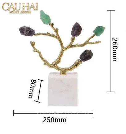 Maison Couture - Tượng Đồng Nhánh Cây Đá Thạch Anh Amethyst Aventurine Tree of Fortune 25x8x26-CẬU HAI HOME DECOR