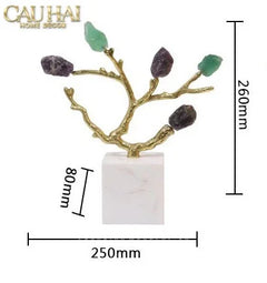 Maison Couture - Tượng Đồng Nhánh Cây Đá Thạch Anh Amethyst Aventurine Tree of Fortune 25x8x26-CẬU HAI HOME DECOR