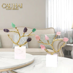 Maison Couture - Tượng Đồng Nhánh Cây Đá Thạch Anh Amethyst Aventurine Tree of Fortune 25x8x26-CẬU HAI HOME DECOR
