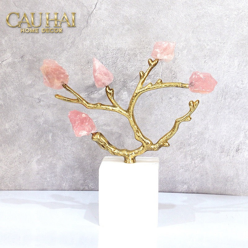 Maison Couture - Tượng Đồng Nhánh Cây Đá Thạch Anh Amethyst Aventurine Tree of Fortune 25x8x26-CẬU HAI HOME DECOR
