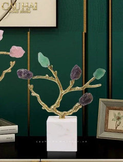 Maison Couture - Tượng Đồng Nhánh Cây Đá Thạch Anh Amethyst Aventurine Tree of Fortune 25x8x26-CẬU HAI HOME DECOR