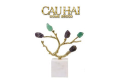 Maison Couture - Tượng Đồng Nhánh Cây Đá Thạch Anh Amethyst Aventurine Tree of Fortune 25x8x26-CẬU HAI HOME DECOR