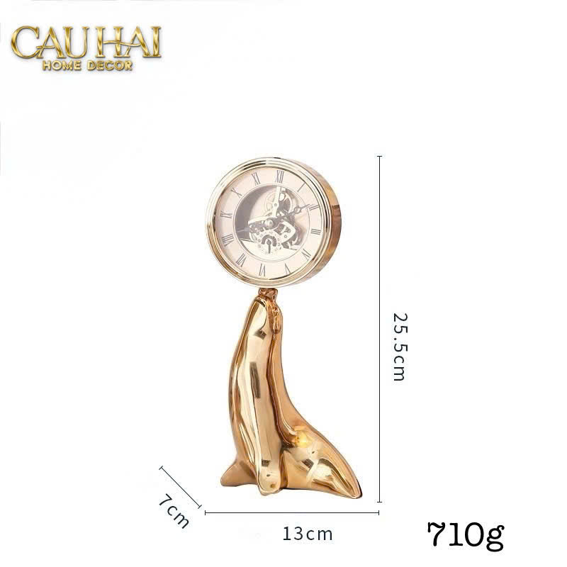 Maison Couture - Tượng Hải Cẩu Nâng Đồng Hồ Golden Guardian Seal TimeKeeper - CẬU HAI HOME DECOR