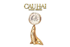 Maison Couture - Tượng Hải Cẩu Nâng Đồng Hồ Golden Guardian Seal TimeKeeper H25.5-CẬU HAI HOME DECOR