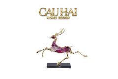 Maison Couture - Tượng Hươu Chạy Bằng Đồng Đá Thạch Anh Tím Amethyst Bolting Elk 42.5x34-CẬU HAI HOME DECOR