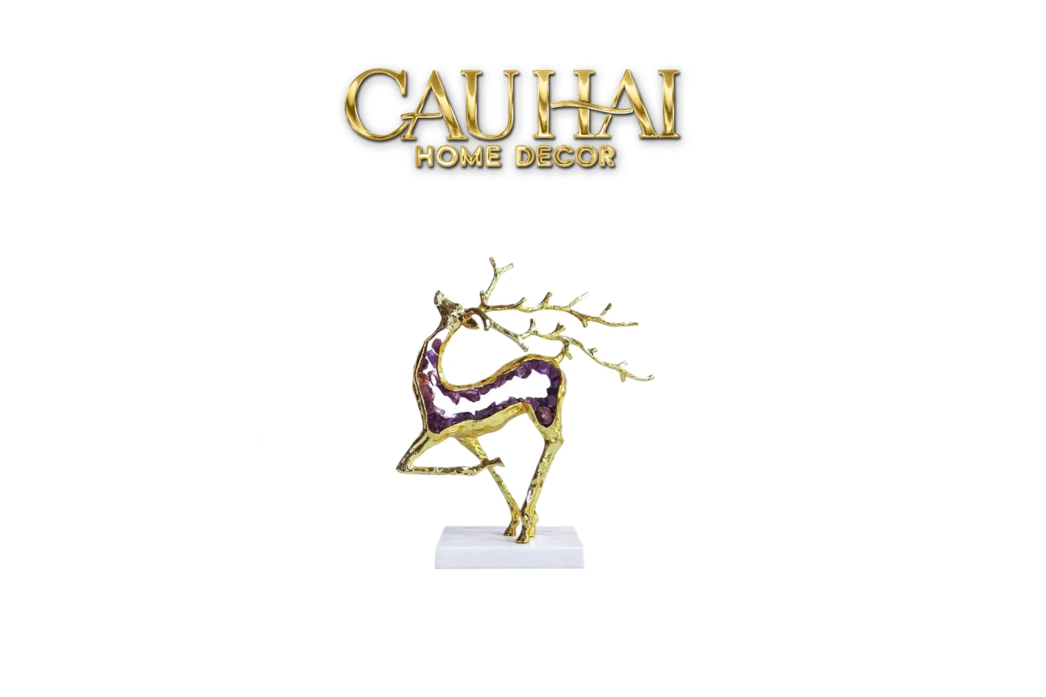 Maison Couture - Tượng Hươu Đồng Brasson Amethyst Jewelry Celestial Elk 21x30'-TƯỢNG TRANG TRÍ-CẬU HAI HOME DECOR