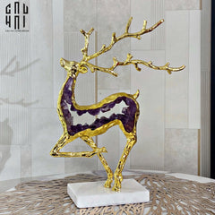 Maison Couture - Tượng Hươu Đồng Brasson Amethyst Jewelry Celestial Elk 21x30'-CẬU HAI HOME DECOR