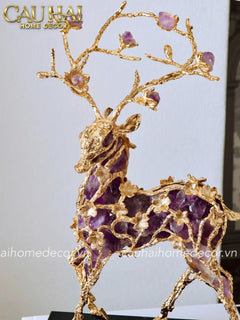 Maison Couture - Tượng Hươu Đồng Đá Thạch Anh Tím Sentinel Prima Gemstones Antler - H44x26-CẬU HAI HOME DECOR
