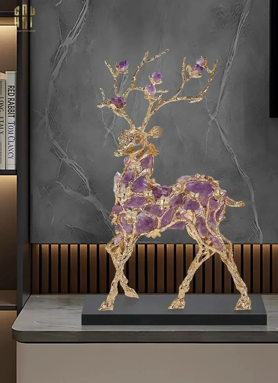 Maison Couture - Tượng Hươu Đồng Đá Thạch Anh Tím Sentinel Prima Gemstones Antler - H44x26-CẬU HAI HOME DECOR