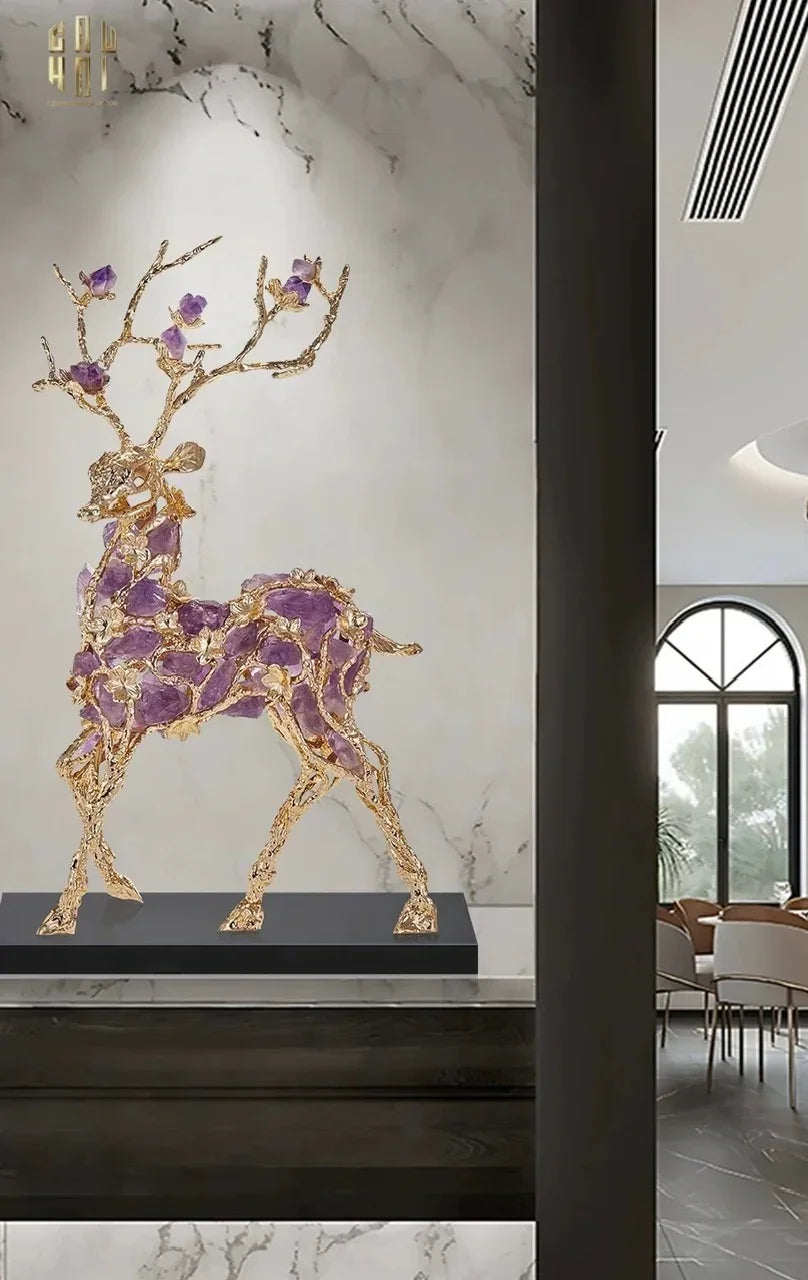 Maison Couture - Tượng Hươu Đồng Đá Thạch Anh Tím Sentinel Prima Gemstones Antler - H44x26-CẬU HAI HOME DECOR