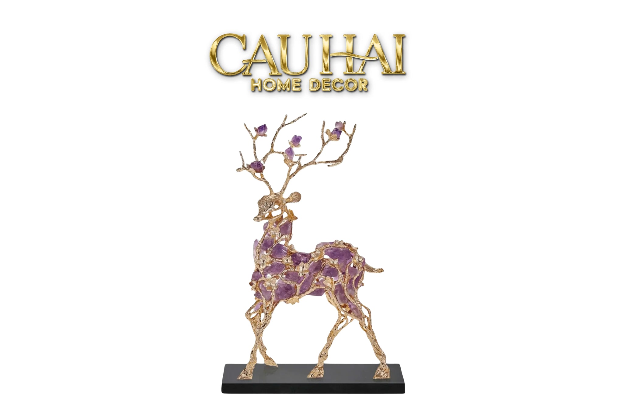 Maison Couture - Tượng Hươu Đồng Đá Thạch Anh Tím Sentinel Prima Gemstones Antler - H44x26-CẬU HAI HOME DECOR