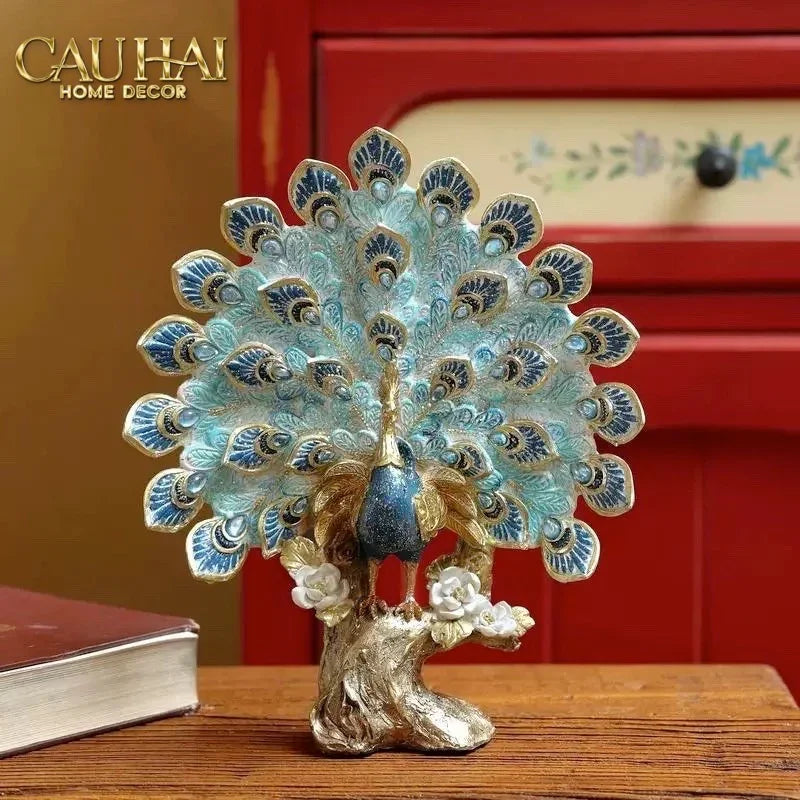 Maison Couture - Tượng Khổng Tước Paon Céleste Bleu Ciel - Empress Fan H33-CẬU HAI HOME DECOR