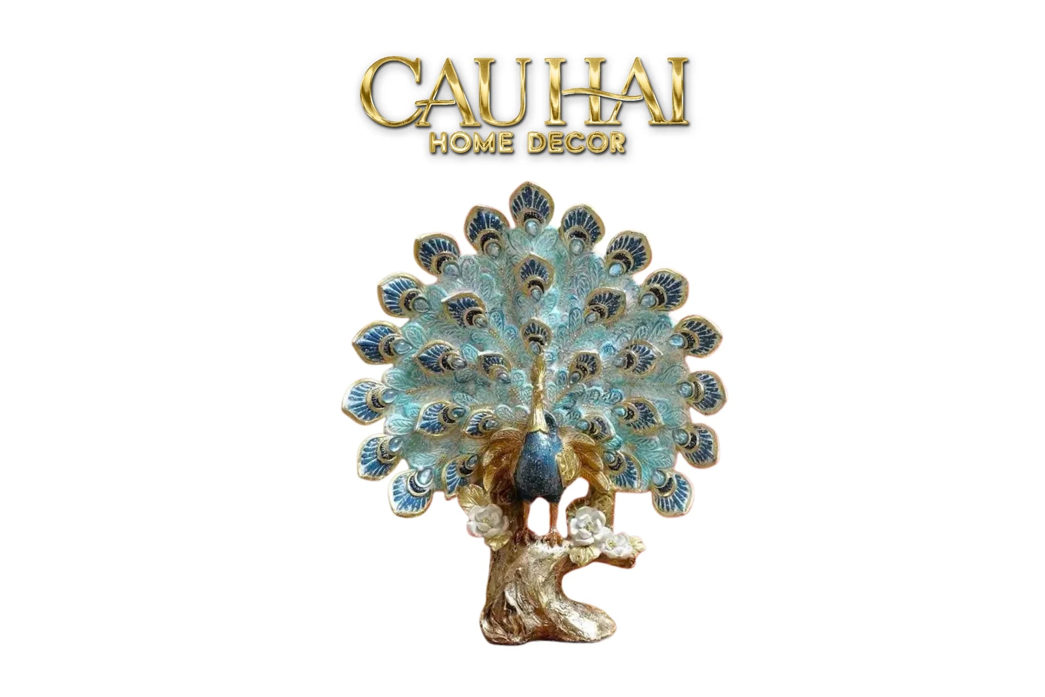 Maison Couture - Tượng Khổng Tước Paon Céleste Bleu Ciel - Empress Fan H33-CẬU HAI HOME DECOR