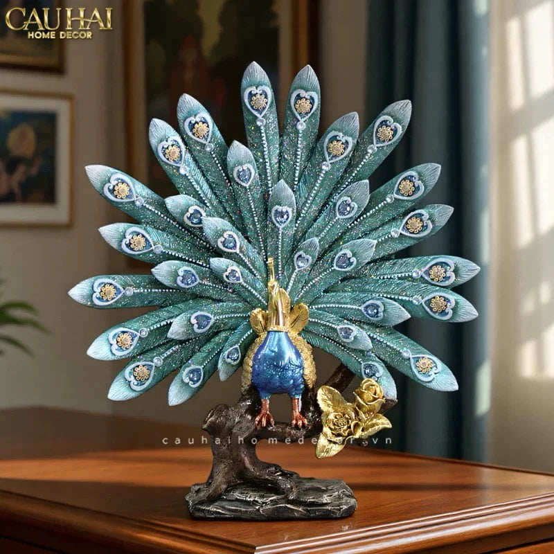 Maison Couture - Tượng Khổng Tước Royal Paon Plumage - Empress Fan 29x31 cm-CẬU HAI HOME DECOR