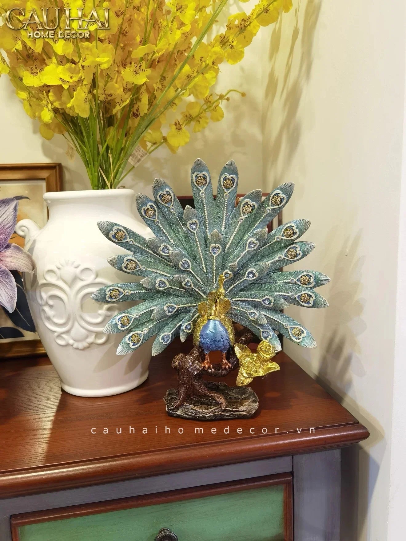 Maison Couture - Tượng Khổng Tước Royal Paon Plumage - Empress Fan 29x31 cm-CẬU HAI HOME DECOR