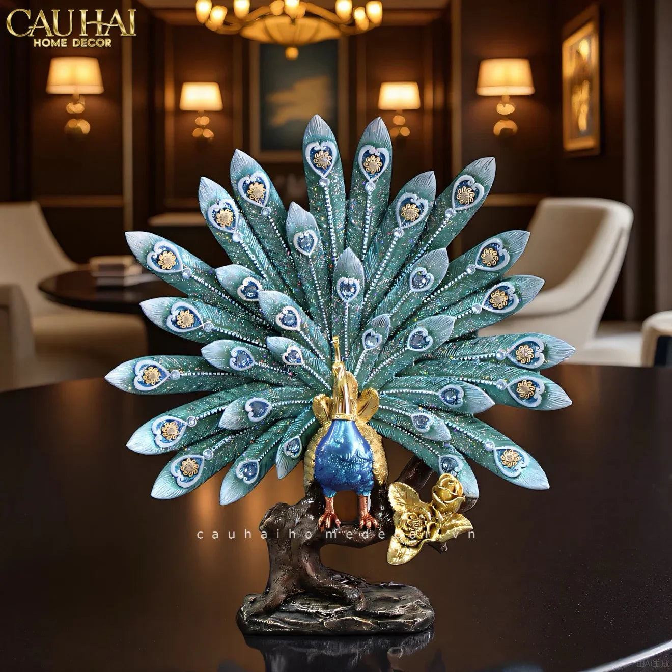 Maison Couture - Tượng Khổng Tước Royal Paon Plumage - Empress Fan 29x31 cm-CẬU HAI HOME DECOR